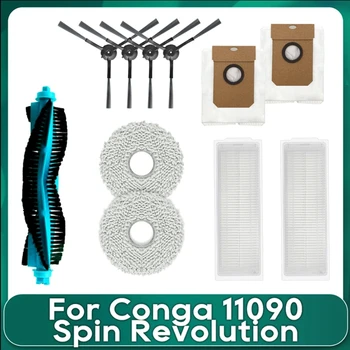 11 db fő oldalkefe Hepa szűrő Mop szövet porzsák Conga 11090 Spin Revolution robot vákuum tartozékokhoz az ábra szerint műanyag