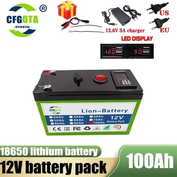 12V akkumulátor 100Ah 18650 lítium akkumulátor Újratölthető akkumulátor napenergiához elektromos jármű akkumulátor + 12.6v3A töltő