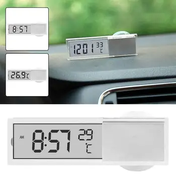 2 az 1-ben autó autó óra LCD kijelző szopó típusú tartozékok dísz hordozható átlátszó belső óra autó hőmérő D4D8