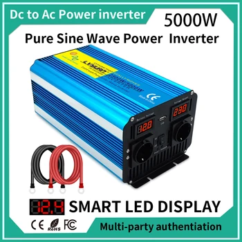 2500W / 5000W DC 12V / 24V - AC 220 50Hz / 60Hz LED feszültségkijelző átalakító Távirányító aljzat Pure Sine Wave Inverter EU csatlakozó