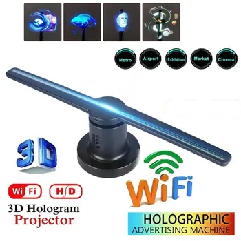 3D ventilátor Hologramos projektor Holografikus ventilátor logó Kereskedelmi reklám Fény LED kijelző lejátszó támogatás Képek Videó EU csatlakozó