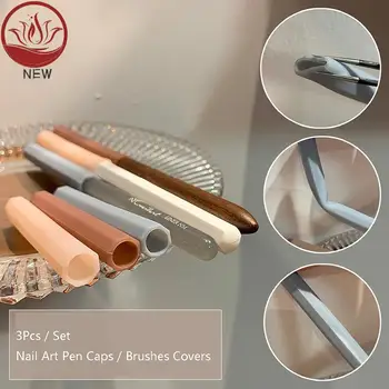 3Db Nail Art Pen kupakok szilikon lezárt matt körömkefék Borítók Fényálló tollsapkák Porálló tárolás