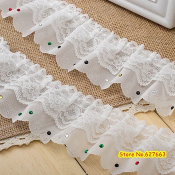 5.5cm széles kétrétegű fehér rakott csipke díszítés flitterrel DIY dekorációhoz Ruházati kiegészítők