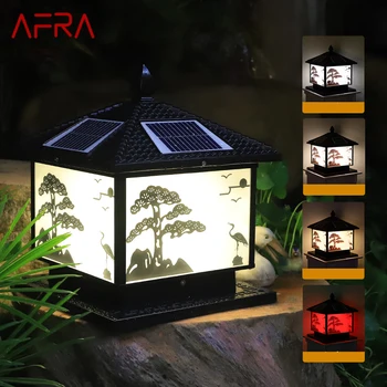 AFRA napelemes oszloplámpa kültéri vintage fenyődaru dekor oszloplámpa LED vízálló IP65 otthoni udvari verandához