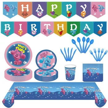 Blues nyomok Téma Születésnapi zsúr dekorációs kellékek Kék pöttyös kutya papír pohár tányér szalvéták Babaváró lufik Gyerek szívességek