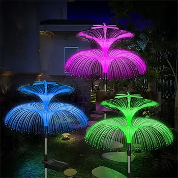 Dupla napelemes medúza fény 7 szín Napelemes kerti lámpák LED száloptikai lámpák Kültéri vízálló dekorációs lámpa gyepteraszhoz