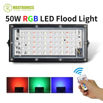  forró 50W RGB LED árvízfény távirányítóval 7color vízálló AC220 kültéri kerthez LED utcai lámpa tájvilágítás