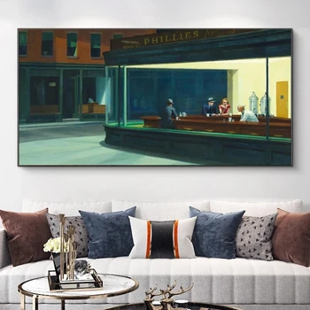 Híres festmény Nighthawks Edward Hopper Vászonfestés Művészeti plakátok és nyomatok Fali művészeti képek a nappalihoz Lakberendezés