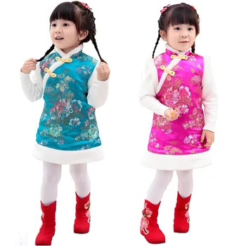 Kislányok ruhája steppelt melegítő mellény Lány kabát Chi-pao ruhák Gyermekek Cheongsam Qipao felsőruházat ujjatlan