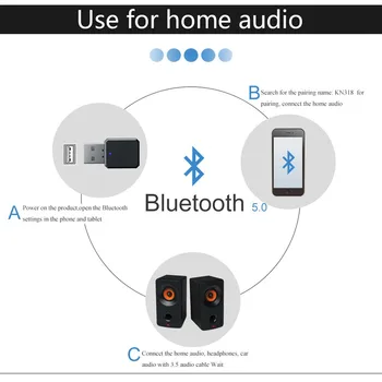 KN318 vezeték nélküli 5.1 audio vevő adó adapterek 3,5 mm-es AUX USB adaptáló eszköz autózenéhez Audio Reciever kihangosító KN318 vezeték nélküli 5.1 audio vevő adó adapterek 3,5 mm-es AUX USB adaptáló eszköz autózenéhez Audio Reciever kihangosító 2