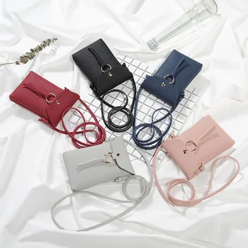 koreai alkalmi telefontartó táskák divatos PU bőr crossbody táskák nőknek érme pénz smink piperecikkek szervező válltáska