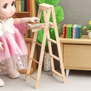 Miniatűr modell Fa létra Babaház Piros fehér babaház DIY kreatív figura lépcsők játékok Kreatív fa