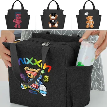 NAGY kapacitású uzsonnás táska esztétikus nyomtatás Bear Series hűtő táskák Hűtő szivárgásmentes pikniktáskák Uzsonnás doboz Hi-Q