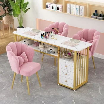 Nordic Manikűr asztal és szék szett Szalon bútorok Modern minimalista egyszöges asztalok Professzionális manikűr asztal U