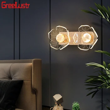 Nordic virágos fali lámpa hálószobai dekoráció fali lámpák kreatív luxus nappali háttér lámpák akril arany LED lámpatestek Új