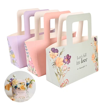 négyzet alakú hordozható virágkötészeti doboz, bőrönd, virágcsomagoló papírtáska, anyák napja, 5Db
