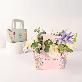 négyzet alakú hordozható virágkötészeti doboz, bőrönd, virágcsomagoló papírtáska, anyák napja, 5Db négyzet alakú hordozható virágkötészeti doboz, bőrönd, virágcsomagoló papírtáska, anyák napja, 5Db 2