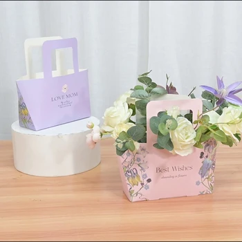 négyzet alakú hordozható virágkötészeti doboz, bőrönd, virágcsomagoló papírtáska, anyák napja, 5Db négyzet alakú hordozható virágkötészeti doboz, bőrönd, virágcsomagoló papírtáska, anyák napja, 5Db 3