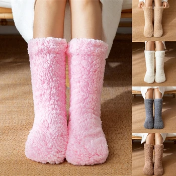 Női termikus szőrös zokni téli csúszásmentes zokni lábmelegítő otthoni alváshoz P8DB