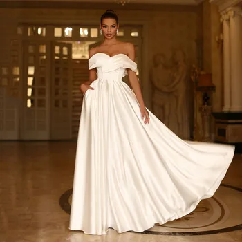 Off the Shoulder esküvői ruhák A Line Satin hát nélküli hercegnő menyasszonyi ruha menyasszonyi ruhák 2023 egyedi készítésű