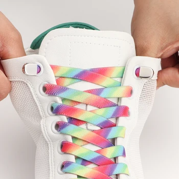 Színes nyakkendő nélküli cipőfűző Szivárványos rugalmas cipőfűzők tornacipőkhöz Felnőtt gyerekeknek 8MM széles lapos gumi cipőfűző Tartozékok