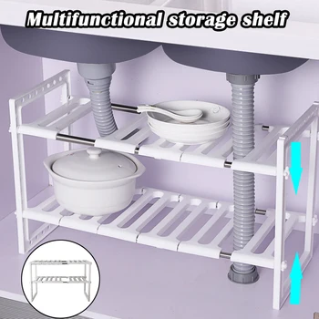 Visszahúzható konyhai polcrendszerező padló típusa állítható kihúzható kétrétegű edények tároló állvány mosogató alatt többfunkciós S