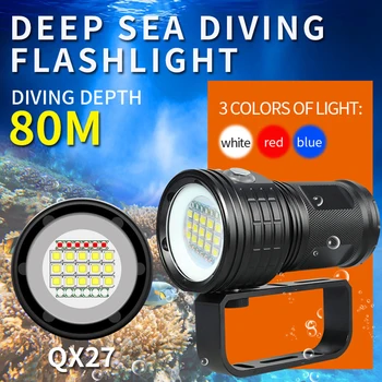 Víz alatti zseblámpa IPX8 vízálló fényképészeti lámpa 500W víz alatti 6000K zseblámpa fény 300-500m távolság