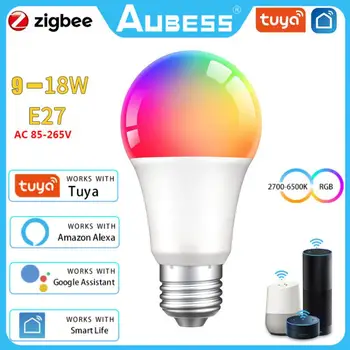 Zigbee 3.0 intelligens izzó Tuya izzó RGBCW színváltó LED lámpa E27 110V 220V Smart Life APP kompatibilis Alexa Google Home