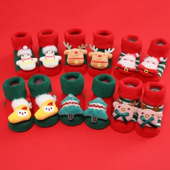 Új divat karácsonyi baba gyermek zokni téli baba baba ragasztó vastag gyapjú pamut zokni 0-1 éves korig