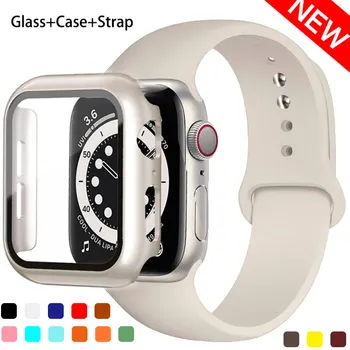 Üveg+tok+szíj Apple Watch ultra 2 pánthoz 44mm 40mm 45 41mm 38 42 mm szilikon karkötő iWatch sorozat 8 9 7 6 5 4 3