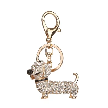 Karácsonyi dekoráció Fényes strasszok Kulcstartó Aranyos tacskó kutya kristály kulcstartó Kulcstartó Dekoráció Autókulcsok